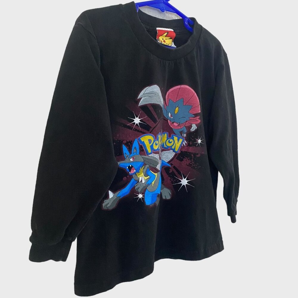 Y2K Pokemon Lucario Weavile Shirt Black Boys Size Medium Long-Sleeve Pikachu - Picture 2 of 12